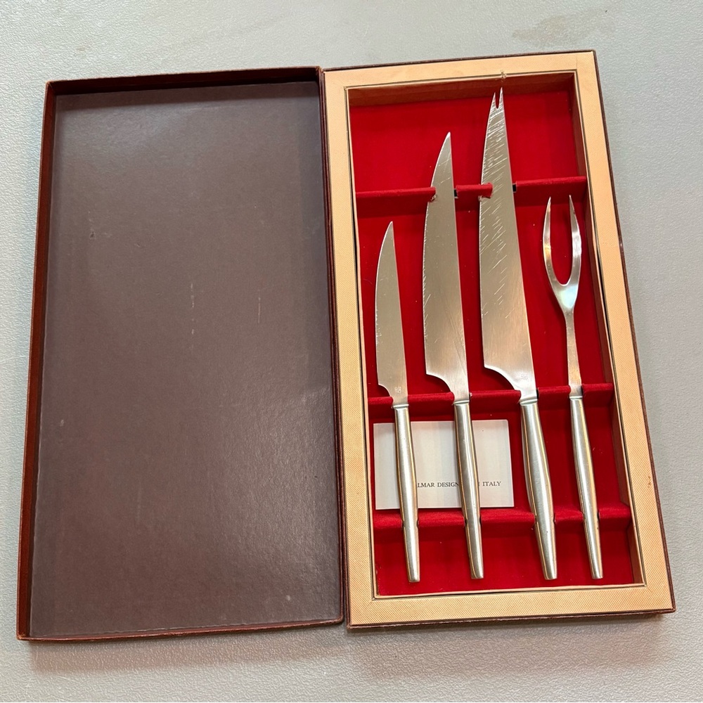 Kalmar Designs Vintage 4 pc Stainless Steel Knife and Fork Boxed Set from Italy